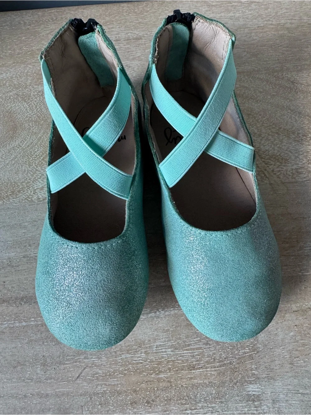Monkey Feet Mint Green Glitter Ballet Flats with Elastic Cross Straps